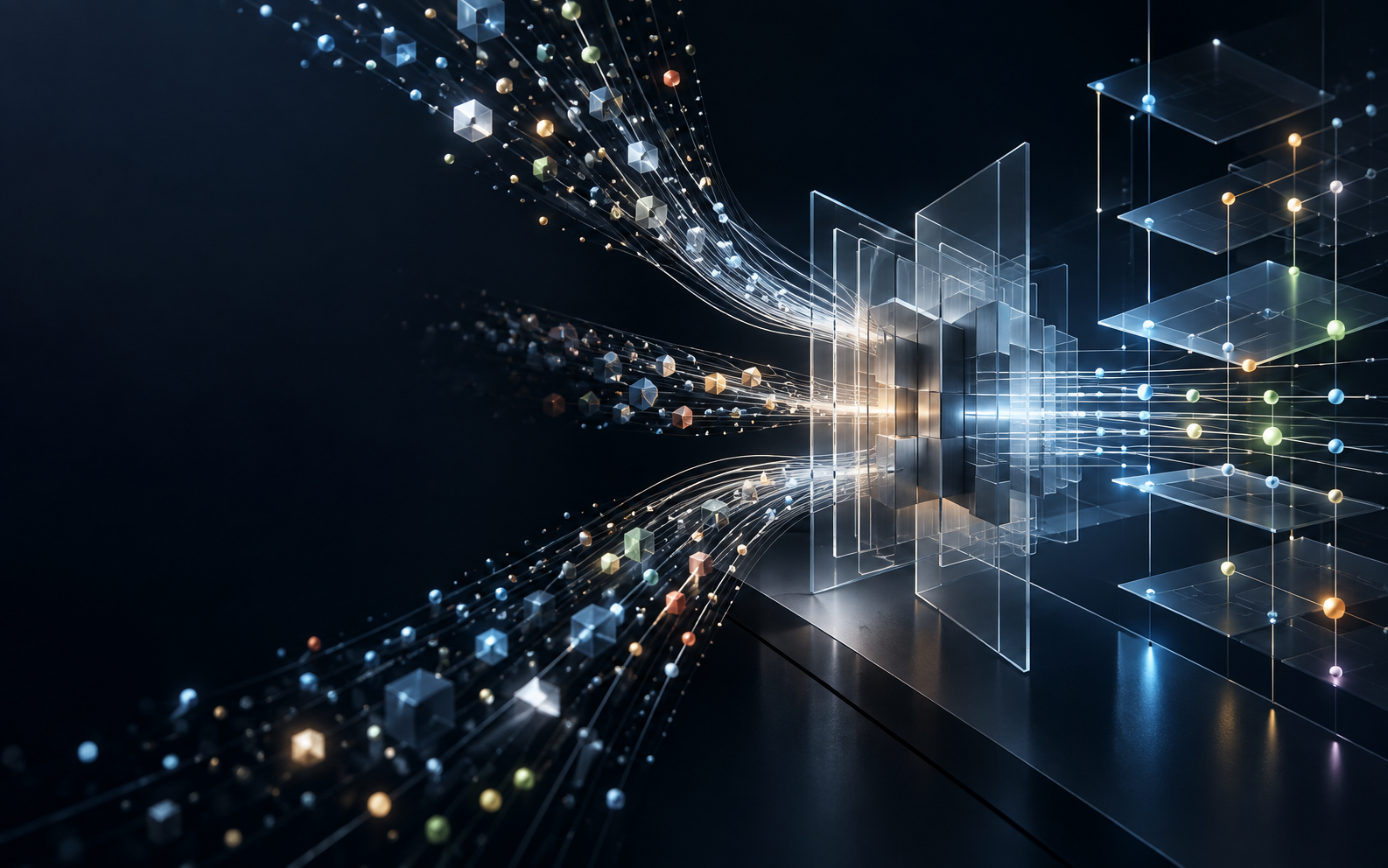Abstract connected architecture transforming complex data into an ordered system